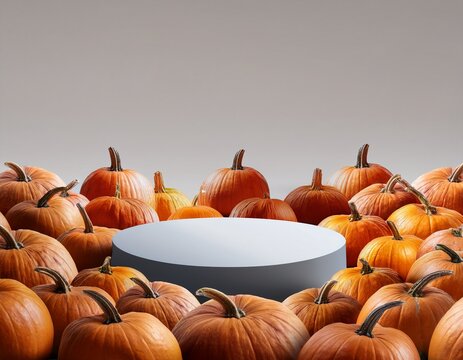 podium au milieu de citrouilles pour incrustation de produit ou de texte rendu 3d sur fond transparent