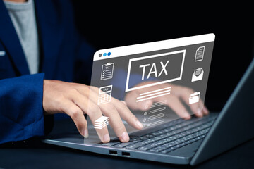 Digital tax checklist that shows electronic and online tax filing. Calculation tax return. services to maximize tax savings, optimize business finances provided knowledgeable financial.