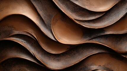 3D sculpted bronze texture with layered curved forms and metallic sheen. Artistic abstract pattern with depth and dimension for creative backgrounds