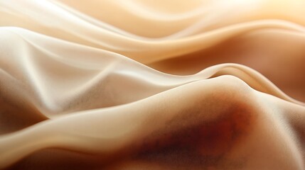 Soft beige satin texture with elegant flowing folds. Abstract minimal background with natural light reflections and smooth golden tones