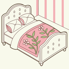 ornate bed vector, classic bed vector, elegant bed vector, tufted headboard vector,