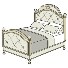ornate bed vector, classic bed vector, elegant bed vector, tufted headboard vector,