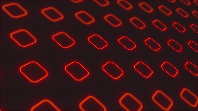 abstract red neon glowing rounded square grid pattern loop on a dark background, ideal for hitech displays, gaming, and dark club visuals