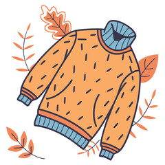 orange sweater illustration vector, autumn fashion vector, cozy clothing vector,