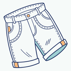 denim shorts illustration vector, cartoon clothing vector, summer fashion vector,