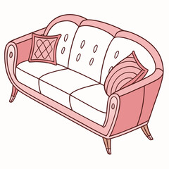 pink sofa illustration vector, vintage furniture vector, elegant couch vector, 