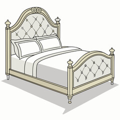 ornate bed illustration vector, tufted headboard vector, elegant furniture vector, 