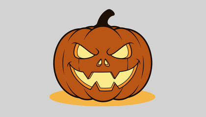 Fototapeta premium A sinister face carved into an enormous pumpkin lit from within casting a flickering glow over the surrounding ground.