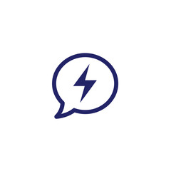 Dark Blue Speech Bubble with Lightning Bolt Icon Inside, Vector Illustration.