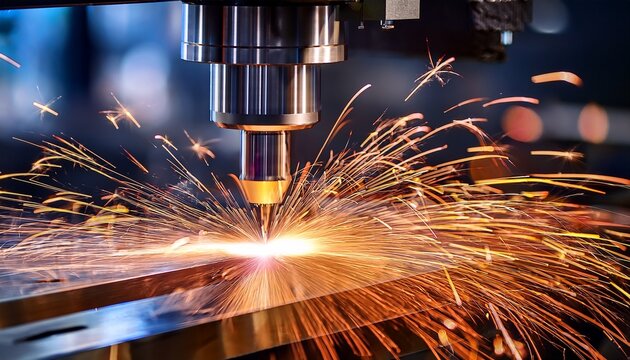 cnc machining sparks close up of metal cutting process - Powered by Adobe