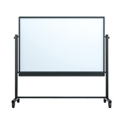 A blank mobile whiteboard on a rolling stand with a black frame isolated against a stark , isolated on transparent background, perfect cutout, PNG