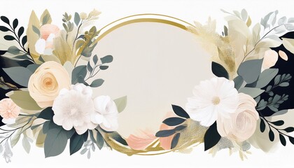 Obraz premium spring floral bouquet white cream pastel watercolor corner banner elegant round frame