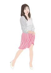 若い女性立ち姿ポーズをとるイラスト