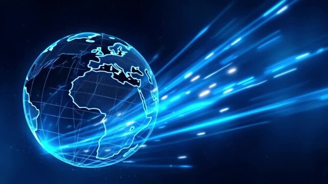 Earth globe in space with digital binary code representing global communication
