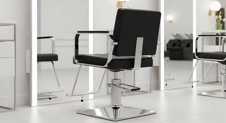Fototapeta premium Title: Modern Hair Salon Interior with Styling Chair and Mirrors 