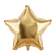 A shiny gold star shaped foil balloon for a party or special event isolated on a solid , isolated on transparent background, perfect cutout, PNG