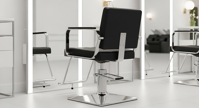 Title: Modern Hair Salon Interior with Styling Chair and Mirrors
