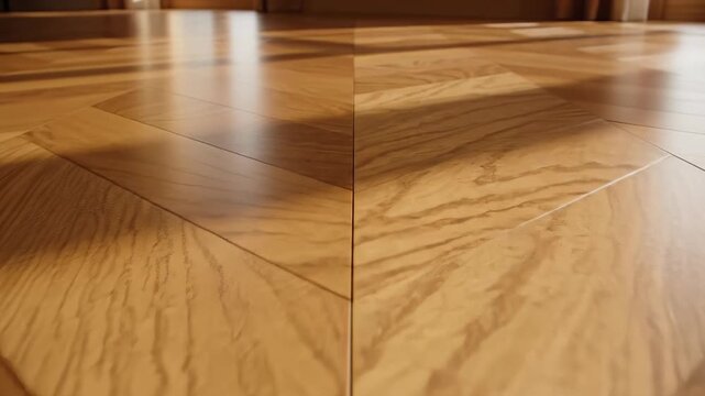 Top-Down Close-Up of Polished Herringbone Wooden Floor