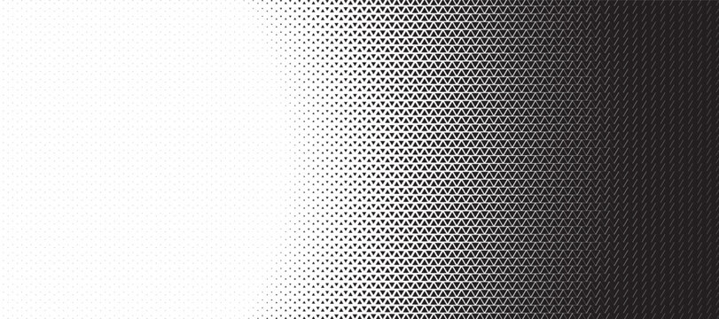 Triangle round halftone pattern background. Abstract geometric backdrop with trendy mosaic effect. Dynamic fade.