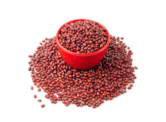 Red adzuki beans isolated, raw azuki bean pile, Vigna angularis legume seeds, dry red mung bean