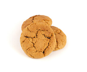 Chocolate cookies with chocolate filling isolated, brown round biscuits, broken sweet cocoa pastry