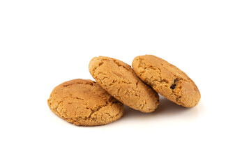 Chocolate cookies with chocolate filling isolated, brown round biscuits, broken sweet cocoa pastry