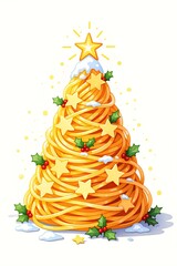 A creative holiday tree made entirely of pasta, decorated with stars and holly. This whimsical design brings joy and a fun twist to traditional holiday decorations.
