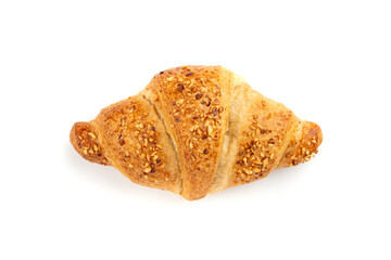 Delicious croissant with nut crumbs, sweet French bakery