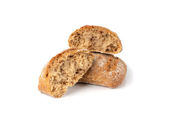 Brown rye bun, square gluten free bread, whole grain healthy breakfast bread