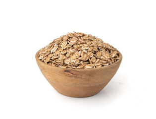 Spelt flakes isolated, dry raw rolled flat oat grains, wheat, oatmeal or bran, barley rye cereals
