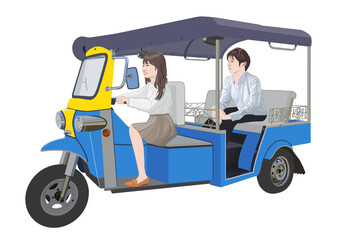 三輪自動車を運転する若い女性イラスト
