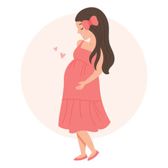 Happy pregnant woman. The concept of motherhood. Illustration, poster.