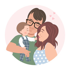 Cute family parents with children. Happy Family Day. Poster, banner, greeting card. Illustration