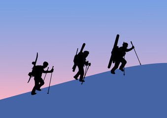 バックカントリーで山登りイラスト