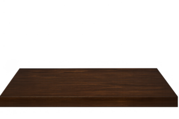 Wooden surface presenting products against transparent background, brown wood shelf for display or marketing