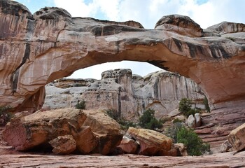 Hickman Bridge, a natural stone arch found in Capitol Reef National Park in central Utah. 