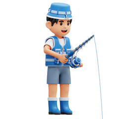 3D Illustration, boy fishing character