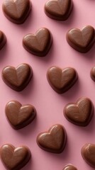 Fototapeta premium Delicious heart shaped chocolates on pink background for romantic gifts and dessert ideas