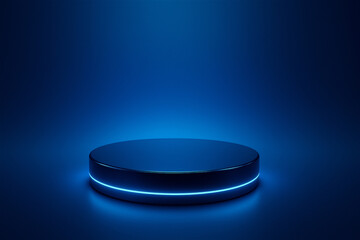 4K Futuristic Blue Gradient Background with Glossy Circular Platform and Ambient Glow for Tech Product Display