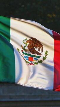 Vertical, Mexican Flag Waving Proudly with Eagle Emblem
