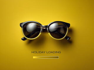 a pair of dark sunglasses showing a progress bar with the words “Holiday Loading” — summer holiday concept