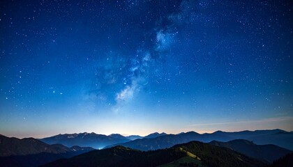 夜空 星空 天の川 銀河 山脈 稜線 星 輝き 青 ダークブルー 壮大 神秘的 幻想的 アウトドア ハイキング 自然 静寂 広大 宇宙 旅