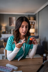 Nurse explaining medication during online telemedicine consultation
