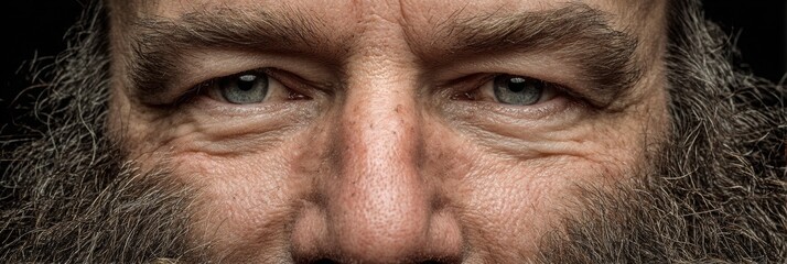 Close up Shows Details of a Mans Face, Including Eyes and a Long Beard
