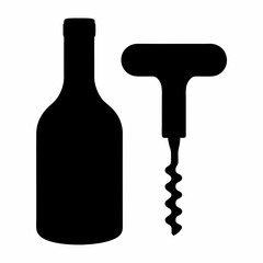 Wine Bottle and Corkscrew Silhouette Ready to Uncork a Special Occasion