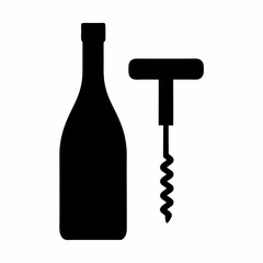 Elegant black silhouette illustration of a wine bottle with a corkscrew