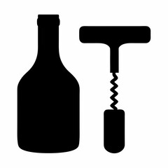 Silhouette of a Wine Bottle and Corkscrew Ready to Open the Wine