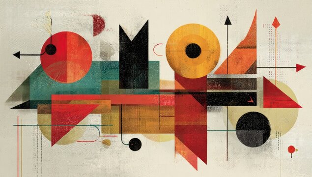 Abstract geometric composition with bold shapes and vibrant colors on neutral background