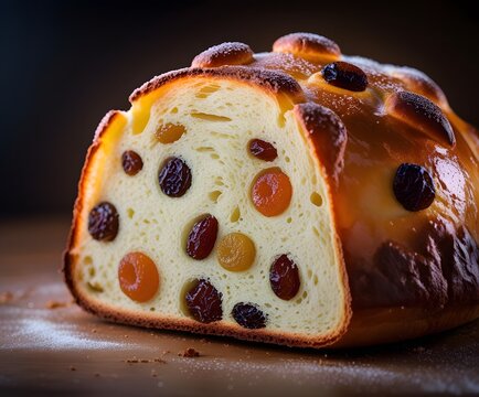 Delicious Sliced Fruit Bread with Raisins and Candied Fruit