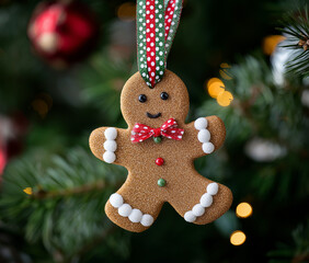 Gingerbread man ornament hanging on the christmas tree